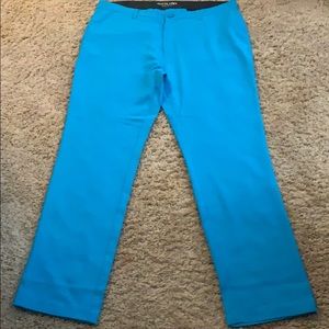 Blue matte grey pants/slacks.